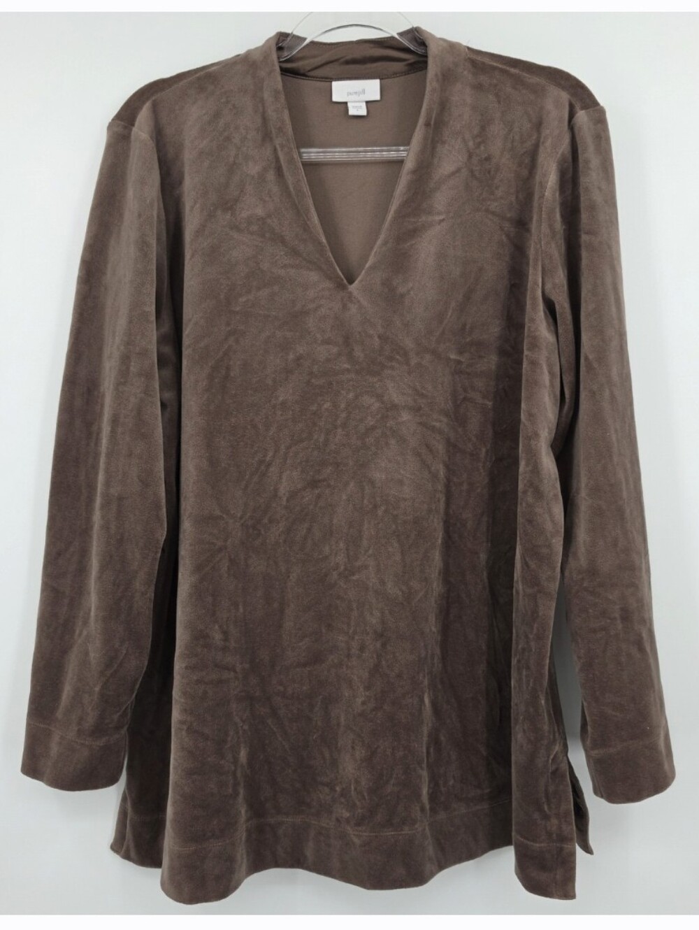 J. Jill PureJill Long Sleeve Tunic Top Large Brown V Neck Velour
